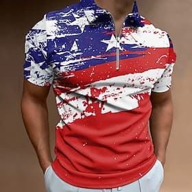 4th of July 2026 250th Men's American Flag Veterans Zip Polo Shirts Golf Shirt Short Sleeve Polo Shirts Collared Shirts Casual Streetwear Vacation Wear Party O