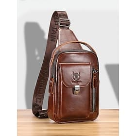 Men's Brown Leather Crossbody Sling Bag with Multiple Compartments and Adjustable Strap, Ideal for Travel and Daily Use