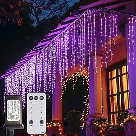 Outdoor  Icicle Window Curtain Lights 6x1M-300LED Plug in 9 Colors Remote Control Window Wall Hanging Light Warm White RGB for Bedroom Party Garden  Decoration