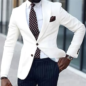 Men's Graduation Blazer Business Cocktail Party Wedding Party Fashion Casual Spring   Fall Polyester Solid Color Pocket Buttons Comfortable Single Breasted Bla