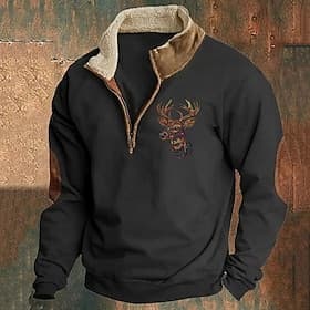 Men's Sweatshirt Quarter Zip Sweatshirt Black Navy Blue Khaki Gray Half Zip Plain Sports  Outdoor Daily Holiday Polyester Streetwear Cool Retro Winter Spring