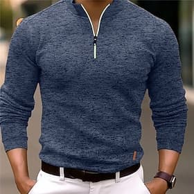 Men's Polo Shirts Quarter Zip Polo Sports  Outdoor Casual Daily Standing Collar Quarter Zip Long Sleeve Fashion Basic Solid Color Pocket Spring   Fall Regular