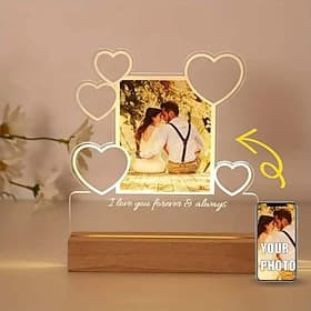 Personalized Night Light Up Photo Frame Heart Shaped Wedding LED Night Light - Custom Photo Acrylic USB Lamp Romantic Wedding Anniversary Birthday  Gift Perfec