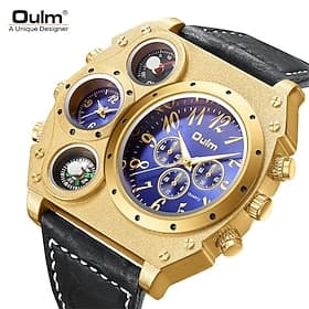 Large Dial Men Watches Luxury Brand Male Quartz Watch Big Size Men's Two Time Zone Leather Sport Wristwatches