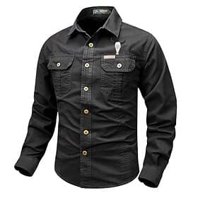 Men's Cow Work Shirt Western Shirt Cargo Shirt Long Sleeve Casual Tactical Sports  Outdoor Going out Winter Spring   Fall Turndown Print Black Grey Black White