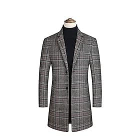 Men's Wool Coat Overcoat Trench Coat Long Trench Coat Daily Vacation Fall  Winter Polyester Thermal Warm Windproof Outerwear Clothing Apparel Fashion Classic P