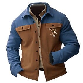 Men's Deer Shirt Jacket Overshirt Long Sleeve Vintage Casual Daily Wear Going out Fall  Winter Turndown Buttons 3D Print 2 Pockets 1pc Blue Brown Khaki