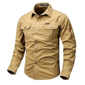 Men's Solid Color Work Shirt Western Shirt Cargo Shirt Long Sleeve Casual Tactical Sports  Outdoor Going out Winter Spring   Fall Turndown Print Black Grey Bla