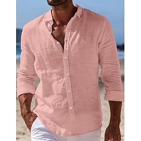 Men's Shirt Linen Shirt Summer Shirt Beach Wear Button Up Shirt Plain Vacation Casual Blue Black White Pink Long Sleeve Turndown Spring Summer Clothing Appare