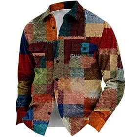 Men's Plaid Geometric Pattern Corduroy Shirt Shirt Jacket Overshirt Long Sleeve Vintage Casual Formal Dailywear Fall  Winter Turndown Collared Shirts Buttons 3