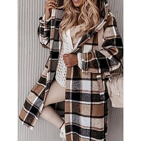 Women's Casual Jacket Warm Comfortable Street Daily Wear Vacation Going out Pocket Single Breasted Lapel Casual Street Style Plaid Regular Fit Outerwear Long S