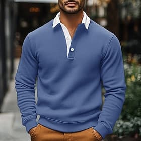 Men's Sweatshirt Polo Sweatshirt Black Navy Blue Blue Brown Khaki Polo Collar Plain Pocket Sports  Outdoor Daily Holiday Streetwear Cool Casual Spring   Fall C