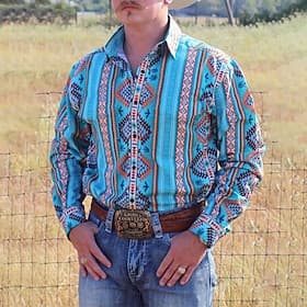 Herren Cowboy Westernhemd Knopfhemd Cowboy-Shirt Langarm Mode Designer Lässig Täglich Herbst Winter Umlegekragen Hemden mit Kragen 3D-Druck Fronttasche Blau Ge