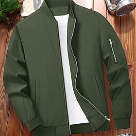 Men's Lightweight Jacket Summer Jacket Bomber Jacket Windbreaker Vacation Daily Warm Pocket Fall  Winter Plain Fashion Classic Stand Collar Regular Black Wine