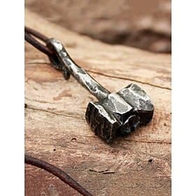Men's Viking Thor Hammer Pendant Necklace – Rustic Iron Amulet with Cord