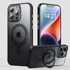 Phone Case For iPhone 17 Pro Max 17 Air 16 15 14 Pro Max Plus 16e 13 12 11 Pro Max Back Cover with Stand Holder Magnetic Support Wireless Charging Retro TPU PC