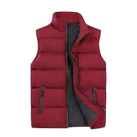 Men's Puffer Vest Daily Casual Fall  Winter Zipper Pocket Polyester Comfortable Plain Zipper Stand Collar Regular Fit Black Burgundy Khaki Dark Blue Vest