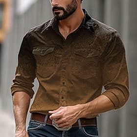 Men's Ombre Cowboy Western Shirt Button Up Shirt Cowboy Shirt Long Sleeve Casual Formal Daily Holiday Fall Winter Spring  Summer Turndown Collared Shirts Butto