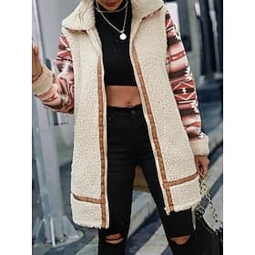 Women's Fleece Jacket Teddy Coat Hoodie Jacket Warm Breathable Street Daily Wear Vacation Going out Zipper Pocket Fleece Lined Zipper Turndown Vintage Casual G