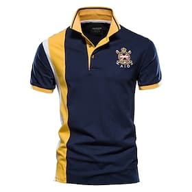100% Cotton Badge Embroidery Polo Shirt for Men Short-sleeved Patchwork Men's Polos Quality Summer Brand Men Clothing