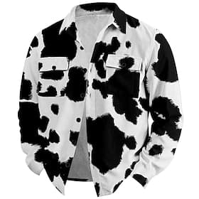 Men's Cow Print Corduroy Shirt Shirt Jacket Overshirt Long Sleeve Vintage Tribal Dailywear Fall  Winter Turndown Collared Shirts Buttons 3D Print 2 Pockets 1pc