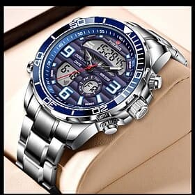 Men Digital Watch Quartz Watch Minimalist Sports Casual Business Luminous Calendar Date Week Waterproof Stainless Steel Strap Watch