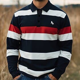 Men's Striped Rugby Polo Shirts Long Sleeve Polo Shirts Collar Business Casual Outdoor Formal Street Dailywear 3D Print Buttons Spring Fall Winter Red Brown
