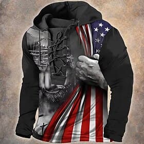 4th of July 2026 250th Memorial Day Men's Streetwear Designer US Flag Hooded Long Sleeve Hoodie Sweatshirt Daily Street