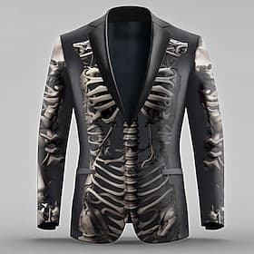 Men's Cool Skulls Long Sleeve Turndown Artistic Dark Performance Party Evening Wear 3D Print Buttons Multi Pocket