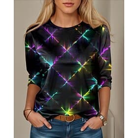 Women's T Shirt Fashion Modern Casual Print Long Sleeve Regular Tops Crew Neck Daily Weekend Black Fall Winter