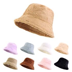 Women Plush Fluffy Bucket Hat Warm Lining Winter Faux Fur Cozy Wide Brim Winter