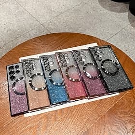 téléphone Coque Pour S26 Ultra Plus S25 S24 S23 Ultra Plus S24 FE Coque Arrière Magnétique Supporte la Charge Sans Fil Bling Pailleté Brillant Rétro TPU Placag