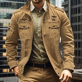 Homme Bomber Veste universitaire Veste tactique Casual Vestimentaire Multi poche Printemps Automne Hiver Police / Militaire Style militaire Mao Normal Coton No