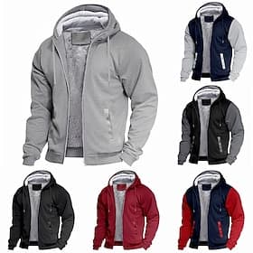 Men's Zip Hoodie Sweatshirt Fleece Hoodie Thick Hoodies Dark GrayBlack Black Hooded Plain Casual Daily Streetwear Streetwear Basic Casual Spring   Fall Cross-S