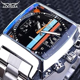 JARAGAR 569 Men Automatic Mechanical Watch Fashion Retro Design Square Dial Date Week Waterproof Steel Strap Leisure Wristwatch