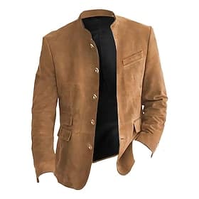 Men's Lightweight Jacket Casual Jacket Faux Suede Jacket Going out Soft Buckle Spring Fall Casual Stand Collar Regular Light Khaki Black Navy Blue Khaki Army