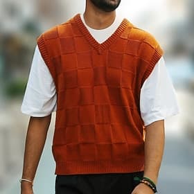 Men's Sweater Vest Pullover Sweater Jumper Ribbed Knit Regular Knitted Slim Fit Plain V Neck Modern Contemporary Work Daily Wear Clothing Apparel Fall Winter B