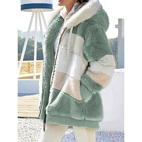 Women's Fleece Jacket Teddy Coat Hoodie Jacket Warm Breathable Zipper Pocket Fleece Lined Casual Stripe Vacation Street Daily Wear Going out Zipper Regular Hoo