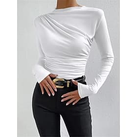 Women's T Shirt Plain Fashion Modern Casual Long Sleeve Turtleneck Regular Tops Daily Weekend Black White Beige Gray Fall Winter