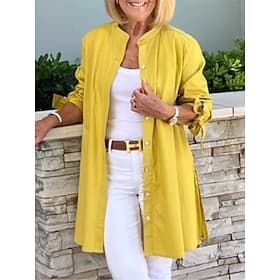 Women's Shirt Blouse Buttons Solid Color Basic Casual Long Sleeve Turtleneck Long Tops Daily Blue Black Yellow Fall Winter