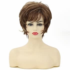 Brown Wig Short Layered Pixie Cut Hair Wigs for Women Synthetic Cosplay Wig with Bangs Female Wig Custome Party