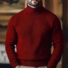 Men's Christmas Sweaters Turtleneck Sweater Pullover Sweater Jumper Pullover Ribbed Knit Knitted Plain Turtleneck Keep Warm Casual Outdoor Daily Wear Clothing