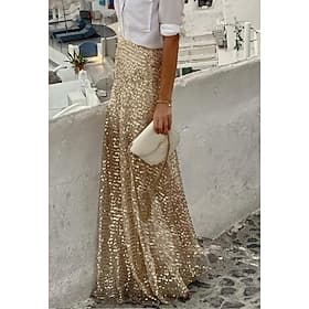 Women's Skirt Maxi Skirts Sequins Solid Colored Street Daily Winter Fashion Casual Champagne