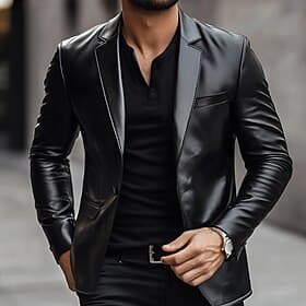 Herre Blazer Kontor Arbeid Gate Lomme Mote Fritid Vår Vinter Polyuretan Polyester عادي Lomme Fritid / hverdag Enkeltkneppet Blazer Svart