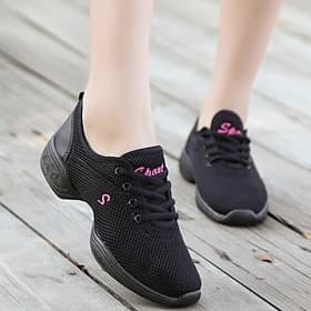 Black Breathable Mesh Lace-Up Dance Shoes for Women – Lightweight Flexible Sole, Ideal for Jazz, Ballroom, and Latin Dance