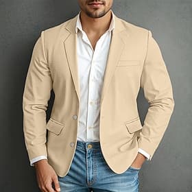 Men's Waffle Jacket Blazer Jacket Formal Wedding Anniversary Elegant Fashion Spring   Fall Waffle Fabric Plain Single Breasted Two-button Blazer Dark Brown Bla