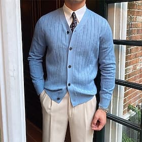 Men's Dress Sweater Cardigan Sweater Knit Sweater Ribbed Knit Regular Tops Button Up Solid Color V Neck Fashion Classic Vacation Daily Wear Clothing Apparel Fa
