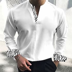 Men's Dress Shirt Tunic Shirts Leopard Print Casual Daily Black White Beige Long Sleeve Stand Collar Spring Fall Clothing Apparel