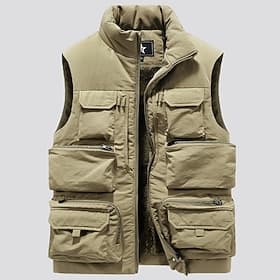 Men's Fleece Vest Outdoor Vest Fishing Vest Daily Date Vacation Fashion Casual Fall  Winter Pocket Polyester Warm Comfortable Solid Color Zipper Stand Collar R