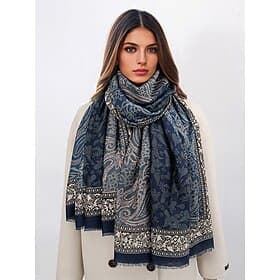 Women's Vintage Paisley Print Oversized Scarf - Soft and Warm Shawl for Winter, Casual and Formal Wear